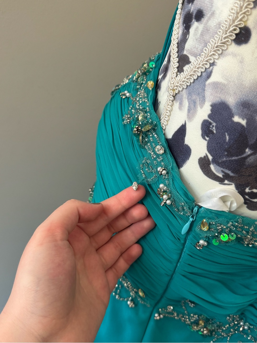 Sydney’s Closet Teal Beaded Chiffon Mini Dress - Picture 5 of 16